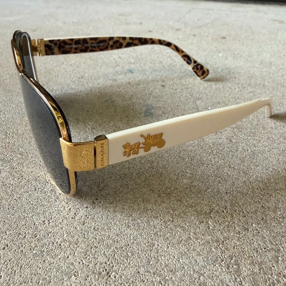 Coach Aviator Sunglasses Leopard Print Gold Horse Carriage Logo HC7059 9249T5 - Picture 2 of 9